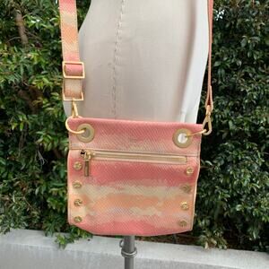 Hammitt Leather Pink Cream Leather Crossbody Bag Purse Stripe